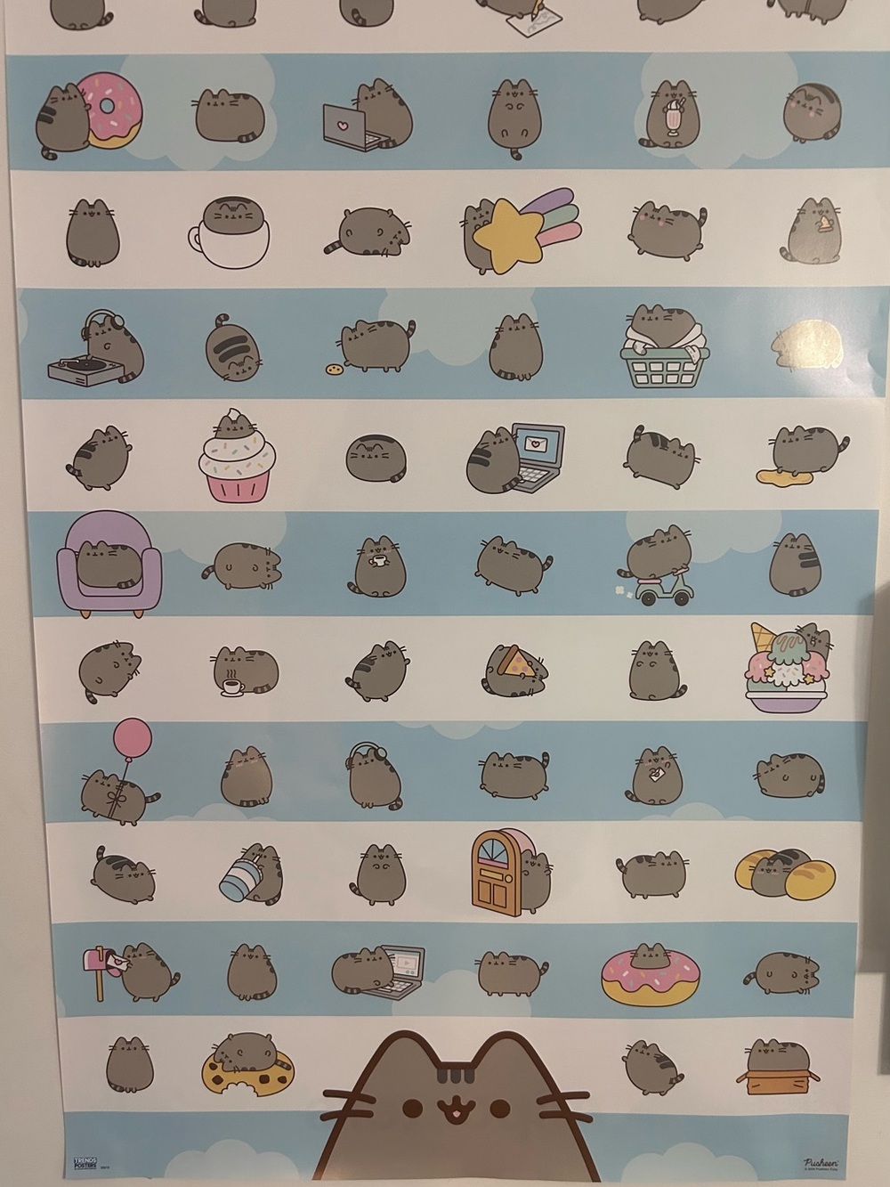 Pusheen Poster in Gray, Blue & Pink Accents